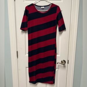 LuLaRoe Bold Red and Navy Striped Midi Dress